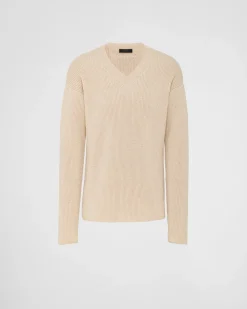 Hombre Prada TEJIDOS DE PUNTO^Jersey De Lino Y Cachemir Con Cuello De Pico