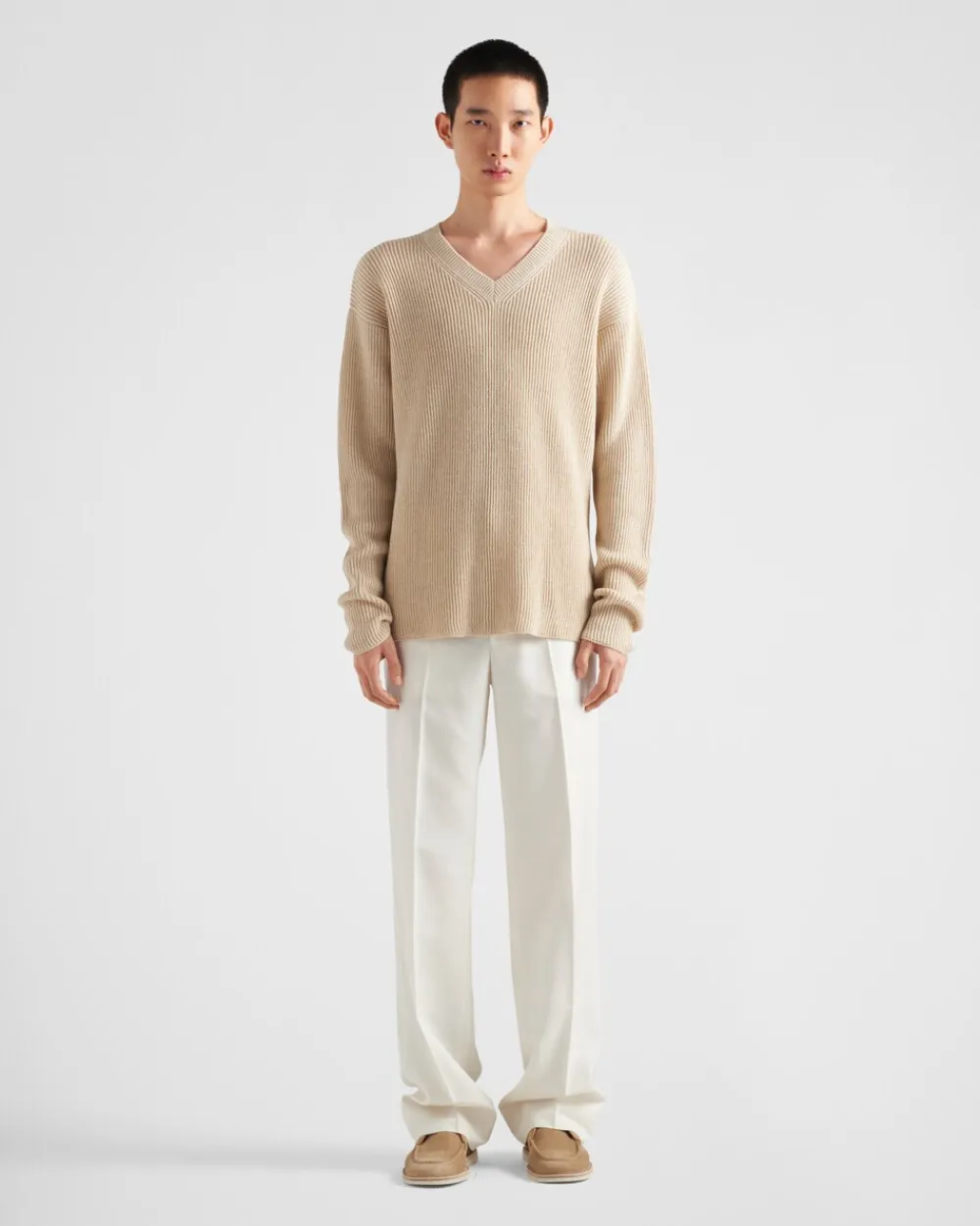 Hombre Prada TEJIDOS DE PUNTO^Jersey De Lino Y Cachemir Con Cuello De Pico