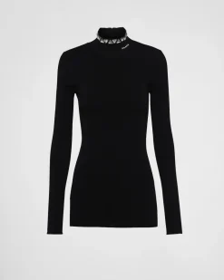 Mujer Prada TEJIDOS DE PUNTO^Jersey De Viscosa Con Cuello Alto Y Cristales