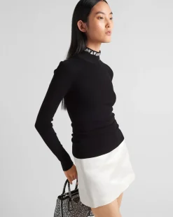 Mujer Prada TEJIDOS DE PUNTO^Jersey De Viscosa Con Cuello Alto Y Cristales