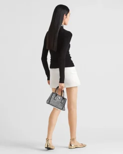 Mujer Prada TEJIDOS DE PUNTO^Jersey De Viscosa Con Cuello Alto Y Cristales