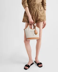 Mujer Prada PRADA SUMMER BAGS|BOLSOS DE HOMBRO^Minibolso De Mezcla De Lino Y Piel Con Hebilla