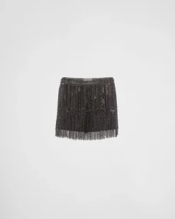 Mujer Prada FALDAS^Minifalda Con Flecos De Cadena Metálica
