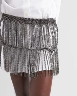 Mujer Prada FALDAS^Minifalda Con Flecos De Cadena Metálica