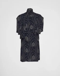 Mujer Prada VESTIDOS^Minivestido De Sablé Estampado Con Cuello Con Lazo