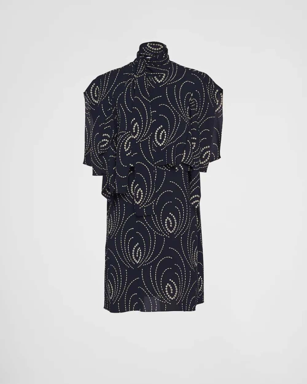 Mujer Prada VESTIDOS^Minivestido De Sablé Estampado Con Cuello Con Lazo