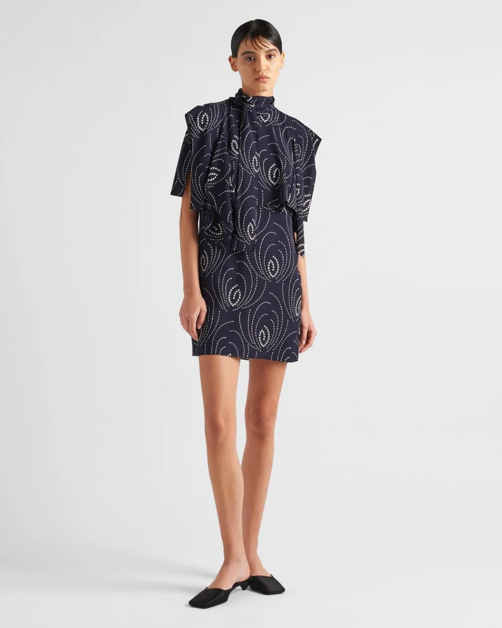 Mujer Prada VESTIDOS^Minivestido De Sablé Estampado Con Cuello Con Lazo