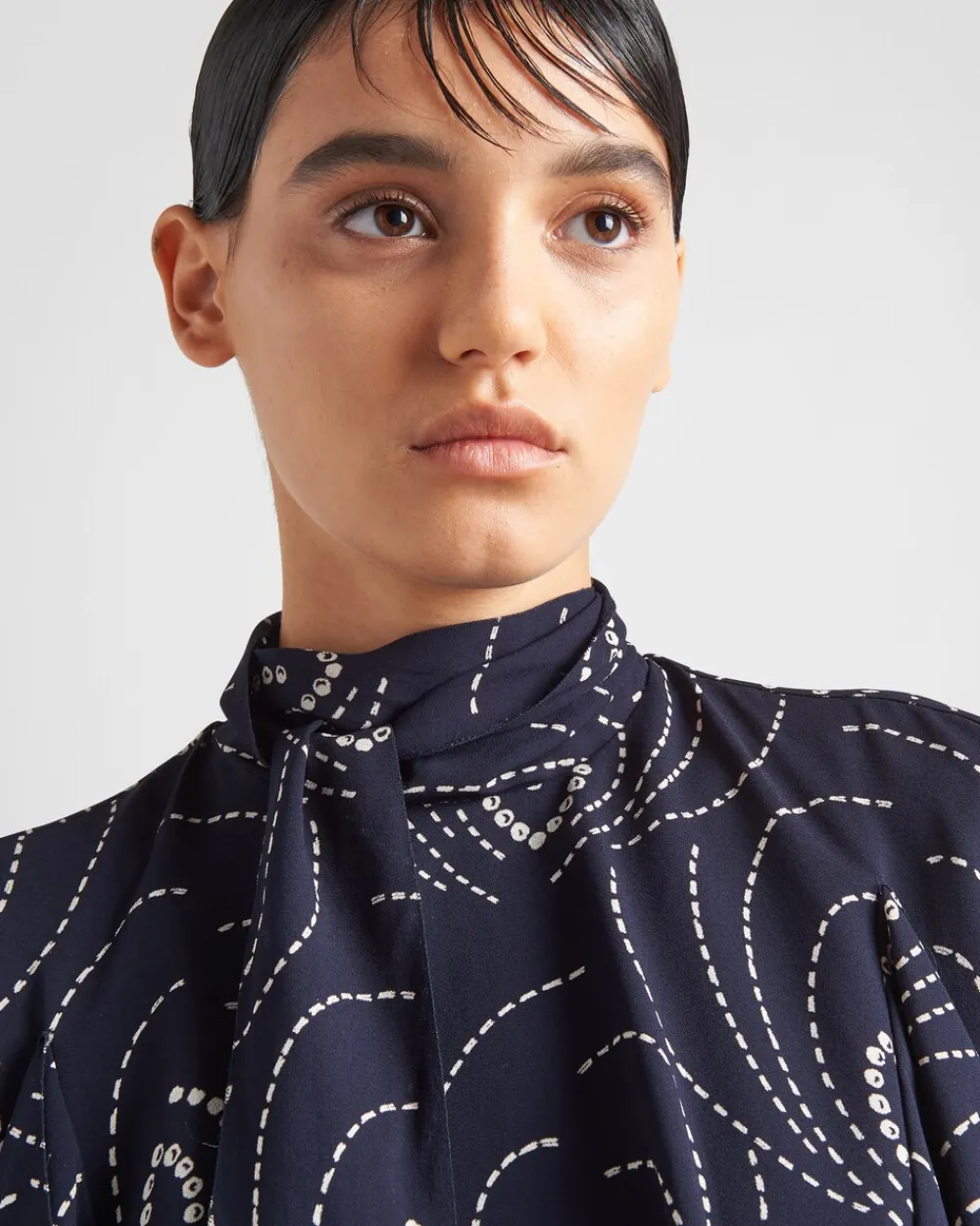 Mujer Prada VESTIDOS^Minivestido De Sablé Estampado Con Cuello Con Lazo
