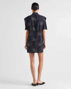 Mujer Prada VESTIDOS^Minivestido De Sablé Estampado Con Cuello Con Lazo
