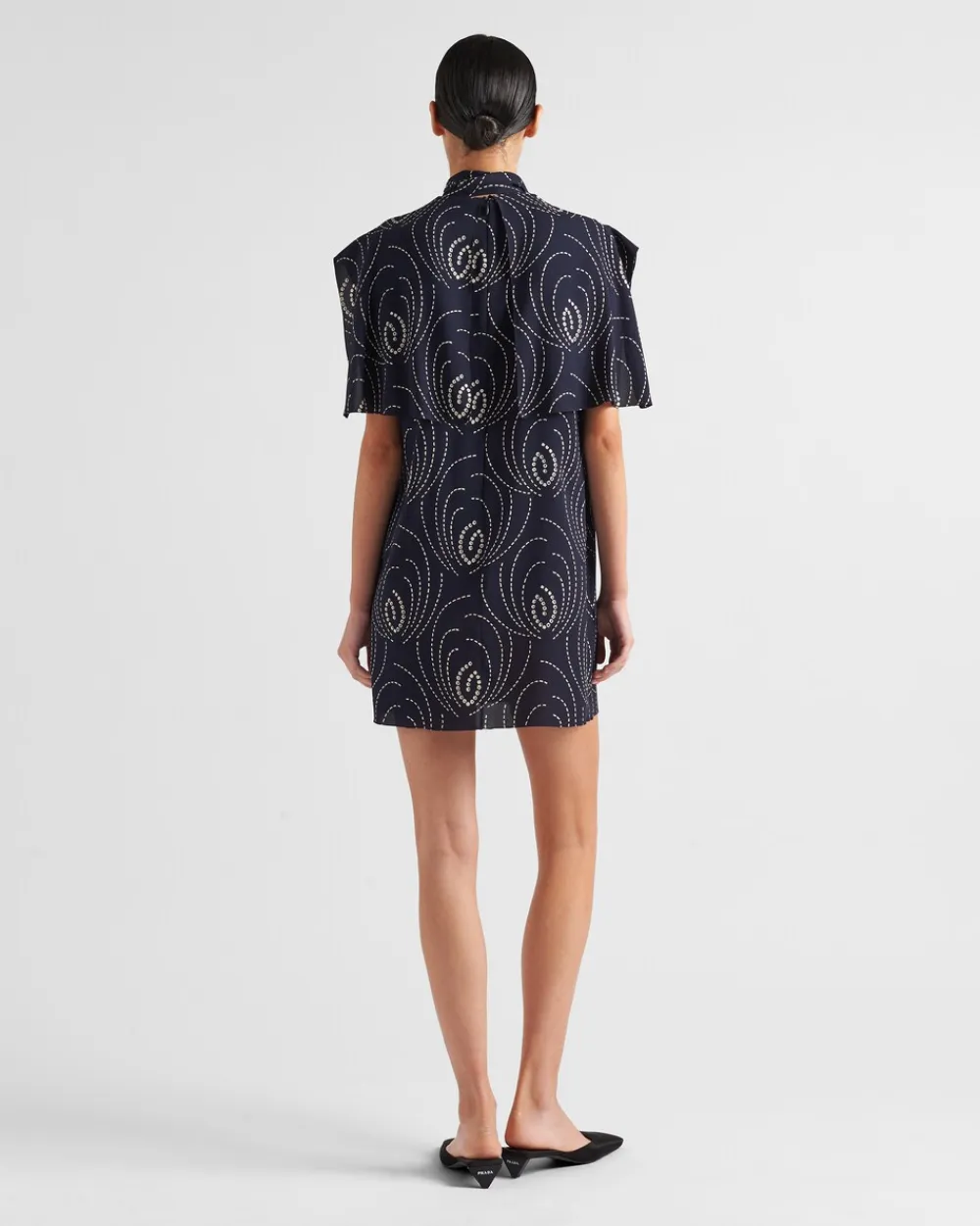 Mujer Prada VESTIDOS^Minivestido De Sablé Estampado Con Cuello Con Lazo