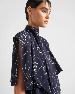 Mujer Prada VESTIDOS^Minivestido De Sablé Estampado Con Cuello Con Lazo