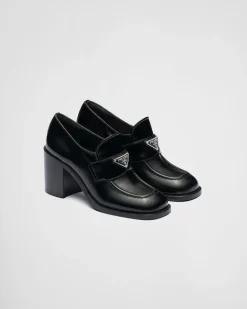 Mujer Prada MOCASINES^Mocasines De Tacón De Piel Cepillada