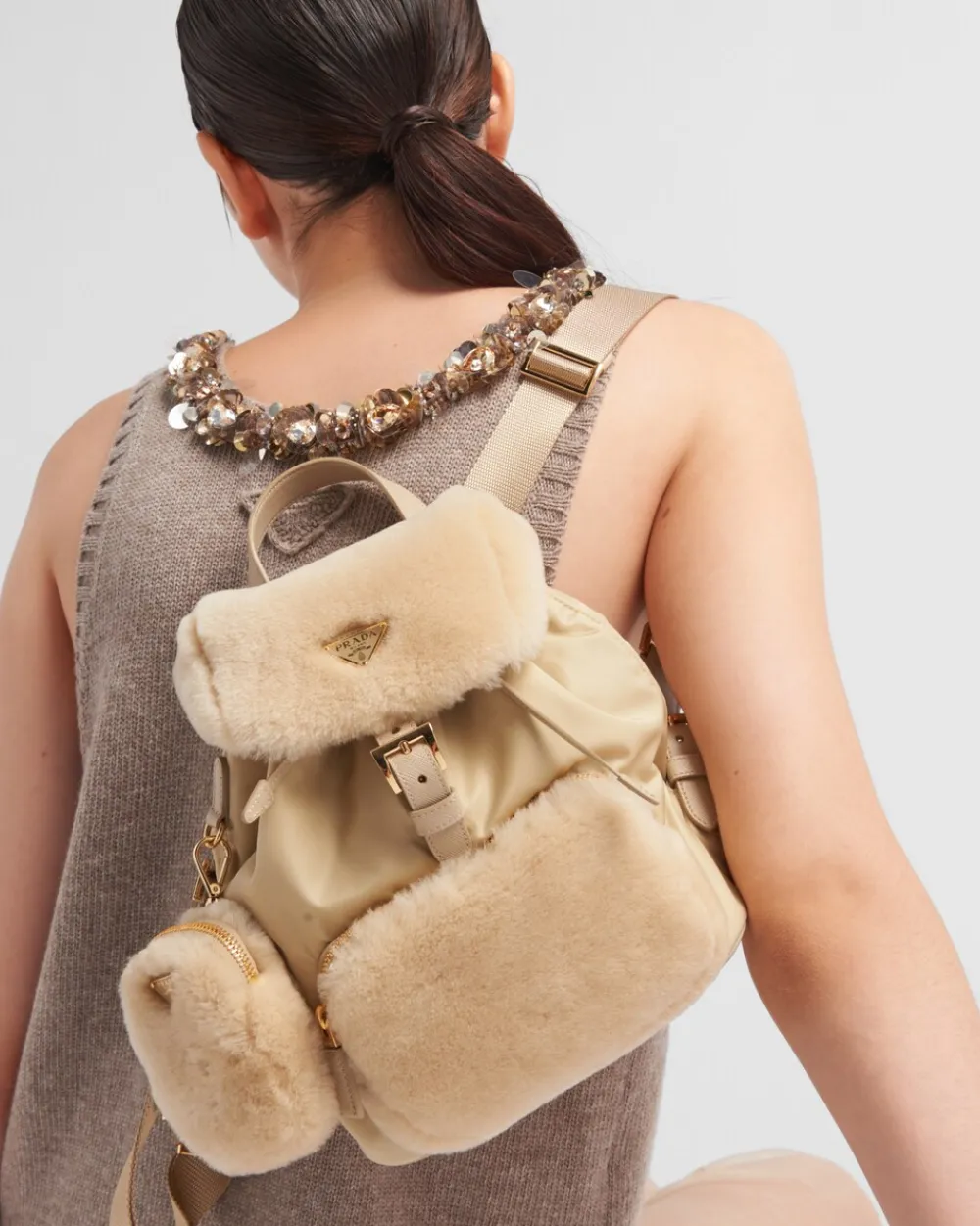 Mujer Prada MOCHILAS Y RIÑONERAS|MOCHILAS Y RIÑONERAS^Mochila De Re-nylon Y Borreguillo