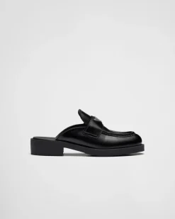 Mujer Prada MOCASINES^Mules Chocolate De Piel Cepillada