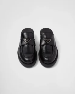 Mujer Prada MOCASINES^Mules Chocolate De Piel Cepillada