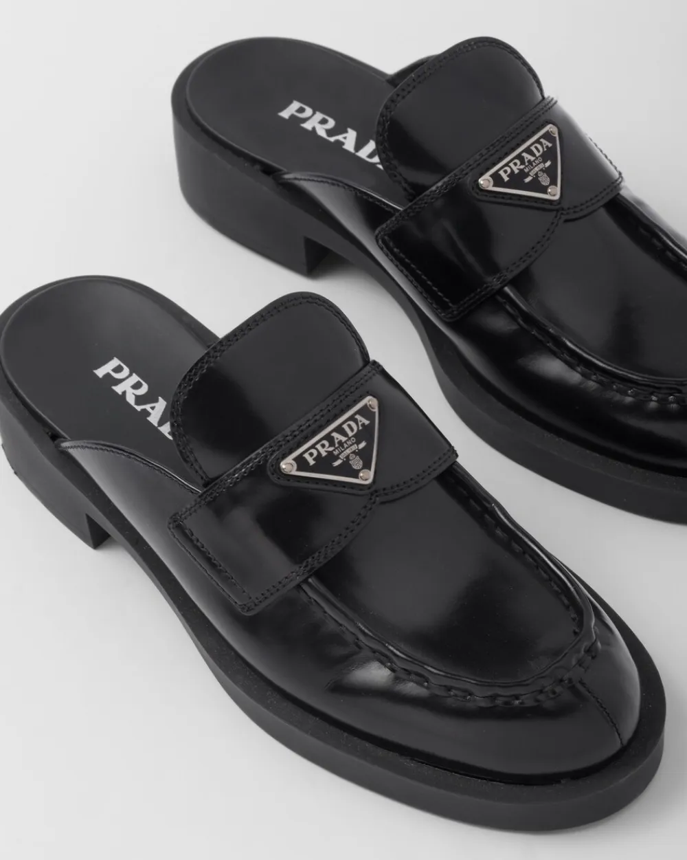 Mujer Prada MOCASINES^Mules Chocolate De Piel Cepillada