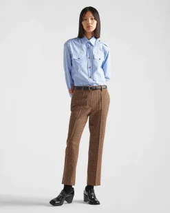 Mujer Prada PANTALONES LARGOS Y CORTOS^Pantalones A Cuadros Pata De Gallo