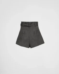 Mujer Prada PANTALONES LARGOS Y CORTOS^Pantalones Cortos De Lana Con Raya Diplomática