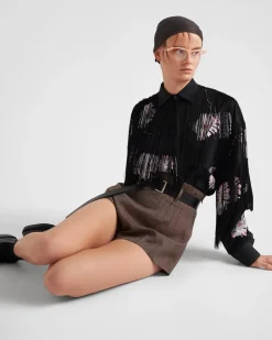 Mujer Prada PANTALONES LARGOS Y CORTOS^Pantalones Cortos De Lana Con Raya Diplomática