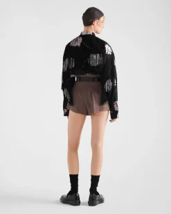 Mujer Prada PANTALONES LARGOS Y CORTOS^Pantalones Cortos De Lana Con Raya Diplomática