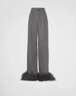 Mujer Prada PANTALONES LARGOS Y CORTOS^Pantalones De Cachemir Con Plumas