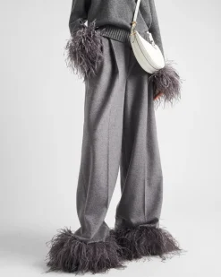 Mujer Prada PANTALONES LARGOS Y CORTOS^Pantalones De Cachemir Con Plumas