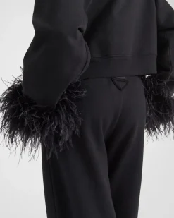 Mujer Prada PANTALONES LARGOS Y CORTOS|CAMISETAS Y SUDADERAS^Pantalones Deportivos De Felpa De Algodón Con Ribete De Plumas