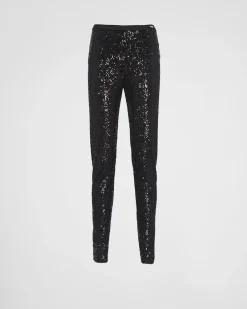 Mujer Prada PANTALONES LARGOS Y CORTOS^Pantalones Elásticos De Lentejuelas