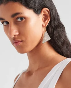 Mujer Prada JOYAS DE PLATA^Pendiente Con Joyas Y Logo En Cristal