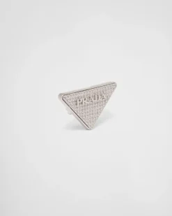 Mujer Prada JOYAS DE PLATA^Pendiente Izquierdo Con Joyas Y Logo En