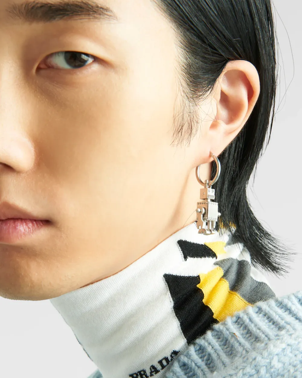 Hombre Prada JOYAS DE PLATA^Pendiente úNico Con Colgante Joya De Robot