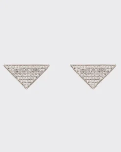 Mujer Prada JOYAS DE PLATA^Pendientes Con Circonitas Y Logo En