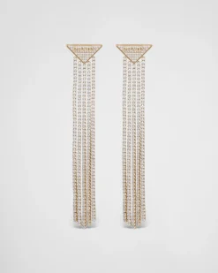 Mujer Prada JOYAS DE PLATA^Pendientes Con Circonitas Y Logo En Cristal