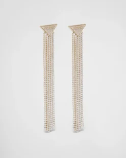 Mujer Prada JOYAS DE PLATA^Pendientes Con Circonitas Y Logo En Cristal