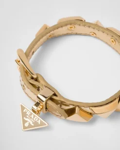 Mujer Prada JOYAS DE FANTASÍA^Pulsera De Piel Cepillada Con Tachuelas