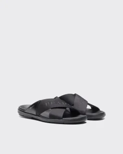 Hombre Prada SANDALIAS^Sandalias Cruzadas De Piel Cepillada Y Re-nylon