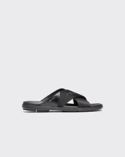Hombre Prada SANDALIAS^Sandalias Cruzadas De Piel Cepillada Y Re-nylon
