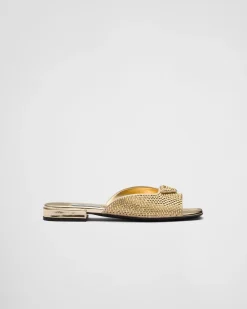 Mujer Prada PANTUFLAS Y CHINELAS^Sandalias De Satén Con Cristales