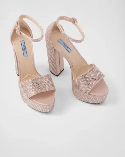 Mujer Prada SANDALIAS^Sandalias De Satén Con Plataforma Y Cristales