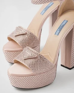 Mujer Prada SANDALIAS^Sandalias De Satén Con Plataforma Y Cristales
