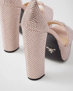 Mujer Prada SANDALIAS^Sandalias De Satén Con Plataforma Y Cristales