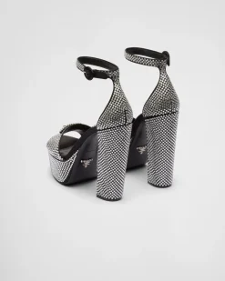 Mujer Prada SANDALIAS^Sandalias De Satén Con Plataforma Y Cristales