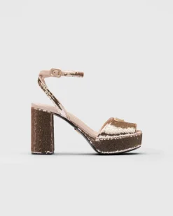 Mujer Prada SANDALIAS^Sandalias De Satén Y Lentejuelas Con Plataforma