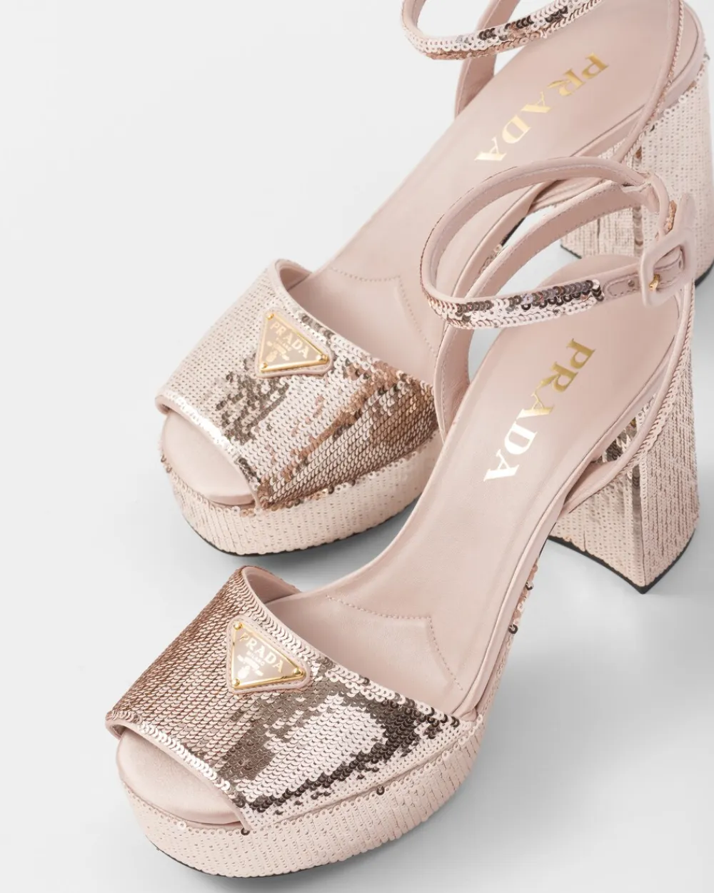 Mujer Prada SANDALIAS^Sandalias De Satén Y Lentejuelas Con Plataforma