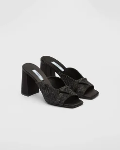 Mujer Prada PANTUFLAS Y CHINELAS^Sandalias De Tacón De Satén Con Cristales