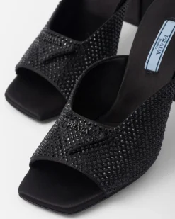 Mujer Prada PANTUFLAS Y CHINELAS^Sandalias De Tacón De Satén Con Cristales