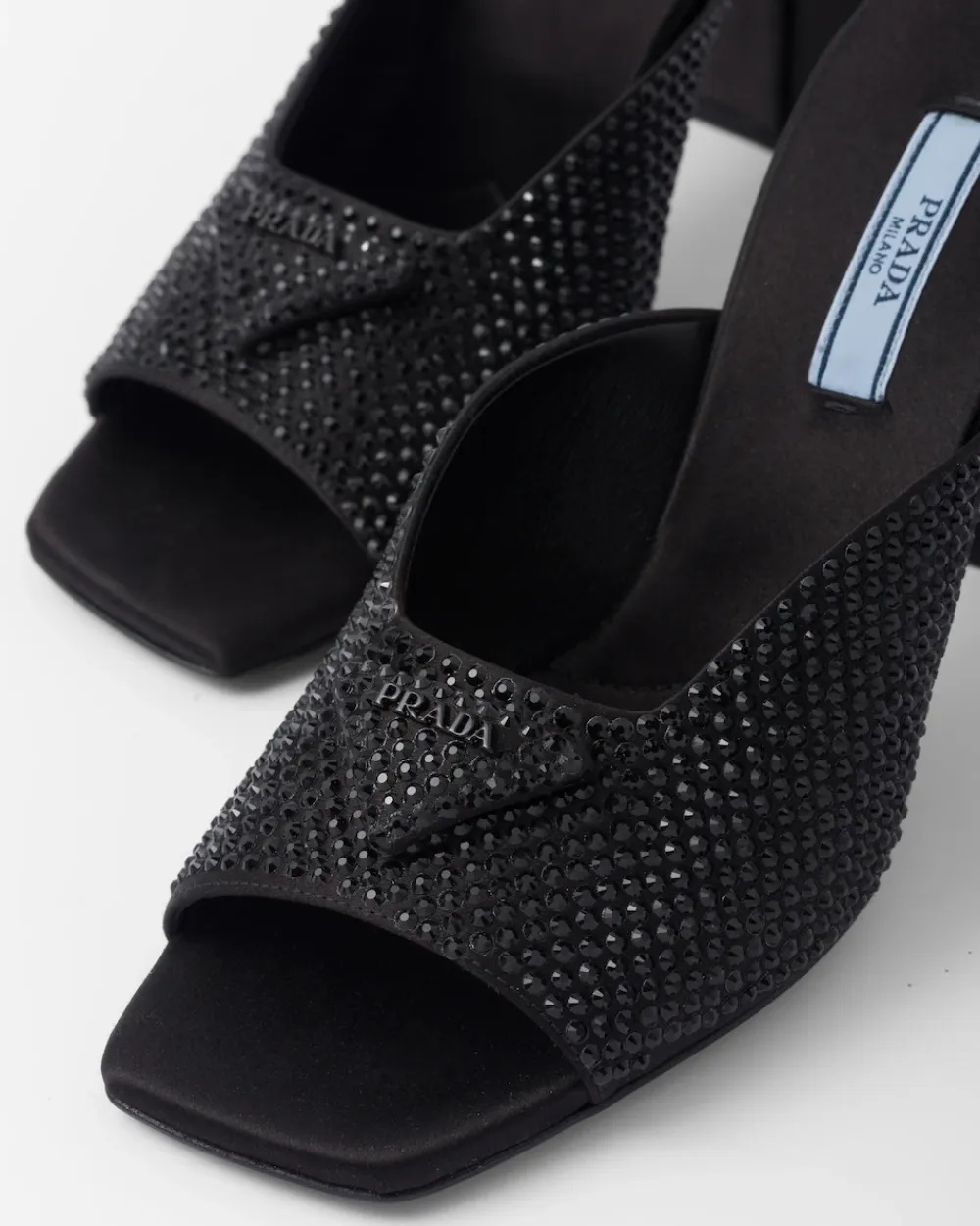 Mujer Prada PANTUFLAS Y CHINELAS^Sandalias De Tacón De Satén Con Cristales