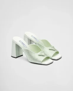 Mujer Prada PANTUFLAS Y CHINELAS^Sandalias De Tacón De Satén Con Cristales