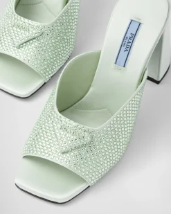 Mujer Prada PANTUFLAS Y CHINELAS^Sandalias De Tacón De Satén Con Cristales