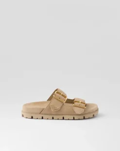 Mujer Prada PANTUFLAS Y CHINELAS^Sandalias Planas Con Tira De Ante